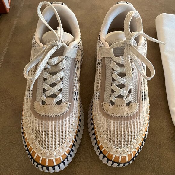 Chloe Nama Sneaker Biscotti Beige Neutral Size 37 6.5 - 7 Like New - Picture 8 of 10